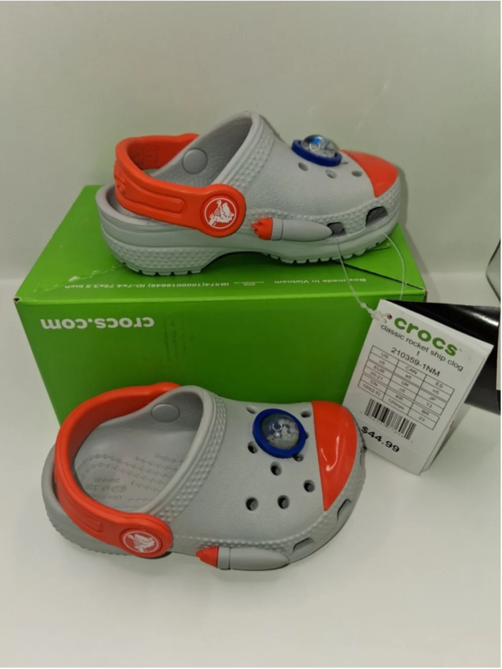 Crocs Glow in Dark Roacket Ship. C5 Toddler Clog Shoes Gray, Orange NEW
